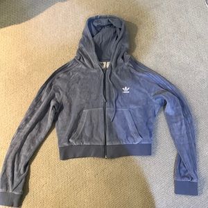 Adidas cropped velour zip up hoodie